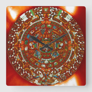 Maya Aztec Calendar Square Wall Clock Quadratische Wanduhr