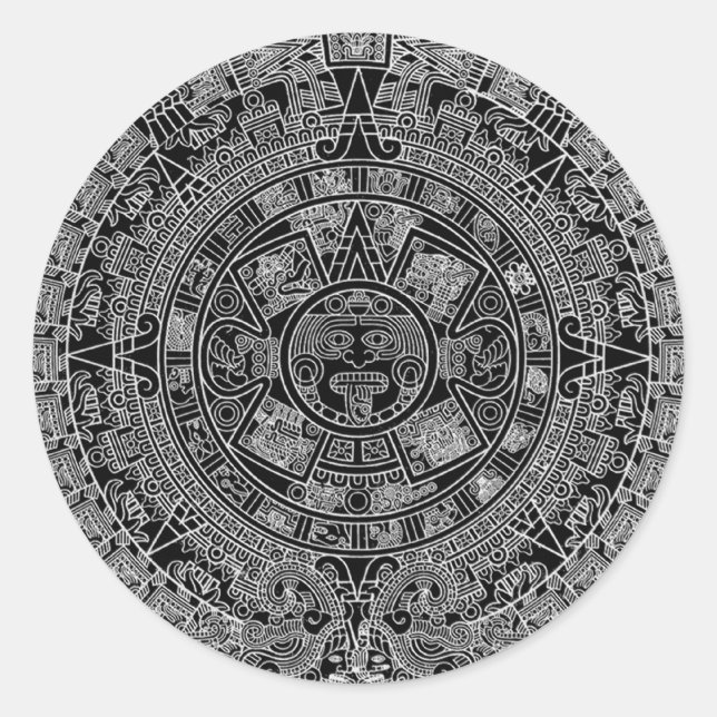 Maya Aztec Kalender (schwarz) 12.21.2012 Runder Aufkleber (Vorderseite)