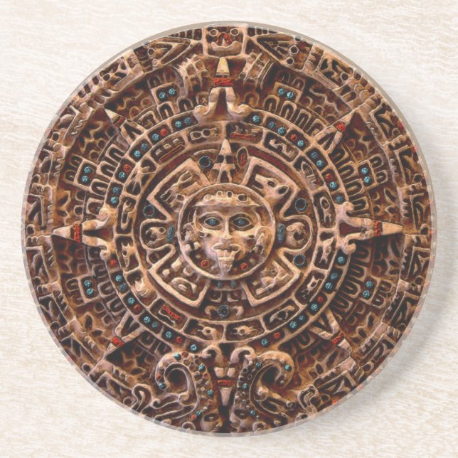 Maya, Aztec Sun Calendar Sandstone Untersetzer (Vorne)