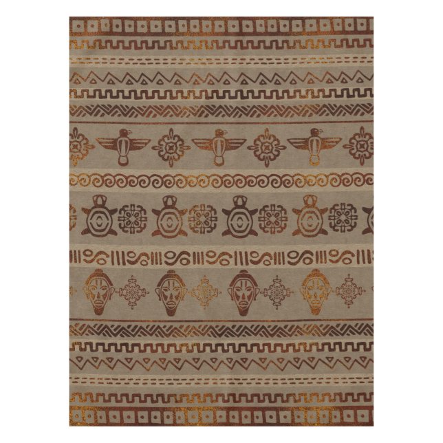 Maya/aztekisches Muster Brandgold auf Leinwand Tischdecke (Vorderseite)