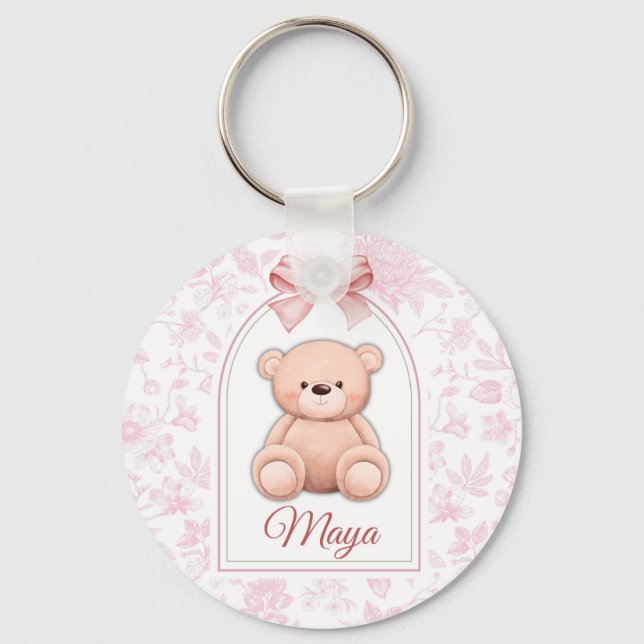 Maya | Benutzerdefiniertes rosa Teddy-Bär-Kinderzi Schlüsselanhänger (Vorderseite)