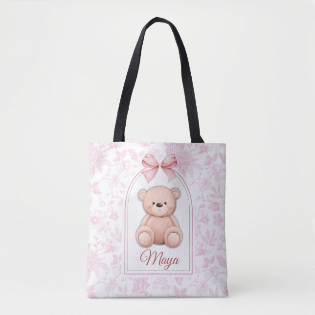 Maya | Benutzerdefiniertes rosa Teddy-Bär-Kinderzi Tasche (Vorderseite)