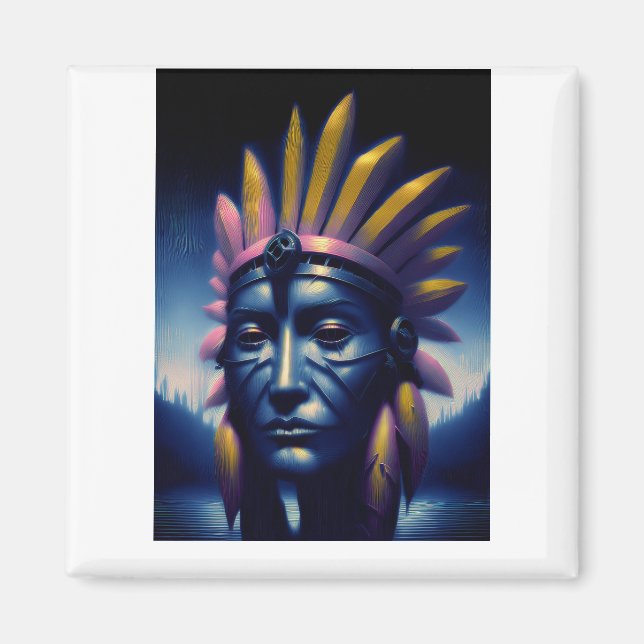 Maya Chieftain mit Hügeln im Hintergrund Magnet (Vorne)