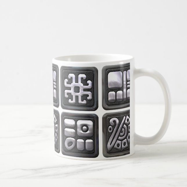 Maya-Glyphen - Schwarz und Silber Kaffeetasse (Rechts)
