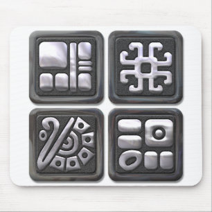 Maya-Glyphen, schwarz und silber Mousepad