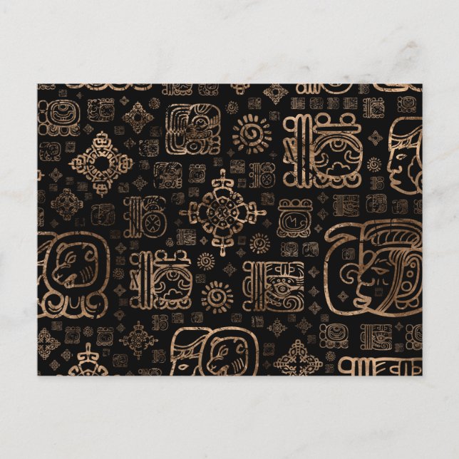 Maya-Glyphen und -Ornamente - Gold auf schwarz Postkarte (Vorderseite)