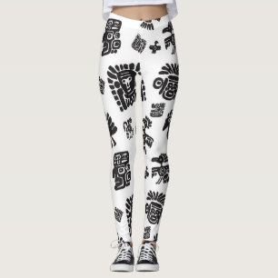Maya Schwarz-weißes ethnisches Muster Leggings