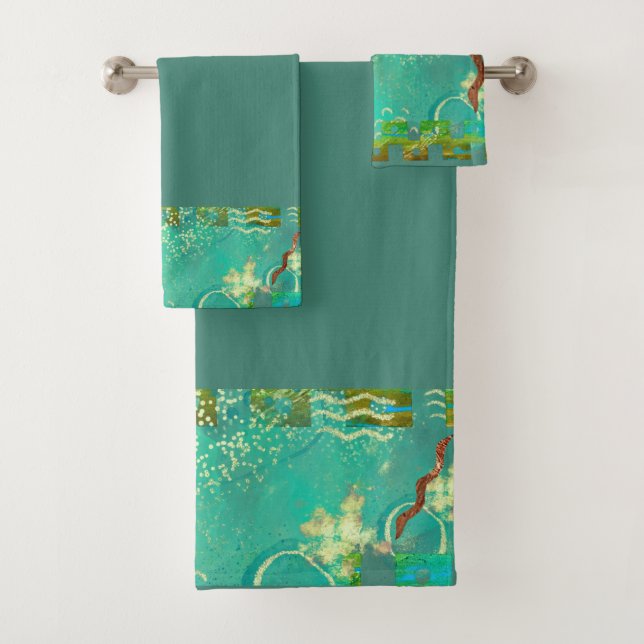 Maya Turquoise & Gold Mexican Boho Badhandtuch Set (Insitu)