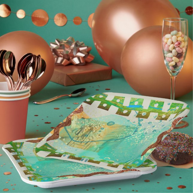 Maya Turquoise & Gold Mexican Boho Pappteller (Multi)