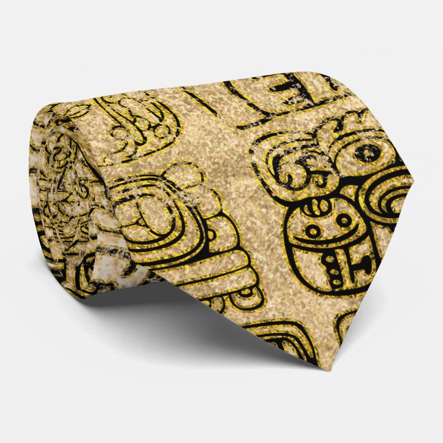 Maya- und aztekisches Glyphsgold auf Vintager Krawatte (Gerollt)