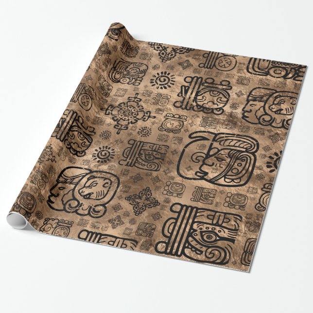 Mayaglyphs und Verzierungsmuster - schwärzen Sie Geschenkpapier (Ungerollt)