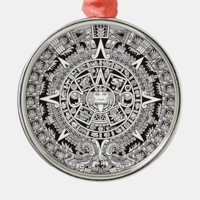 Mayakalender-erstklassige Weihnachtsverzierung Silbernes Ornament (Vorne)