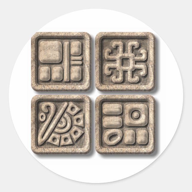 Mayan Glyphs-stone Runder Aufkleber (Vorderseite)