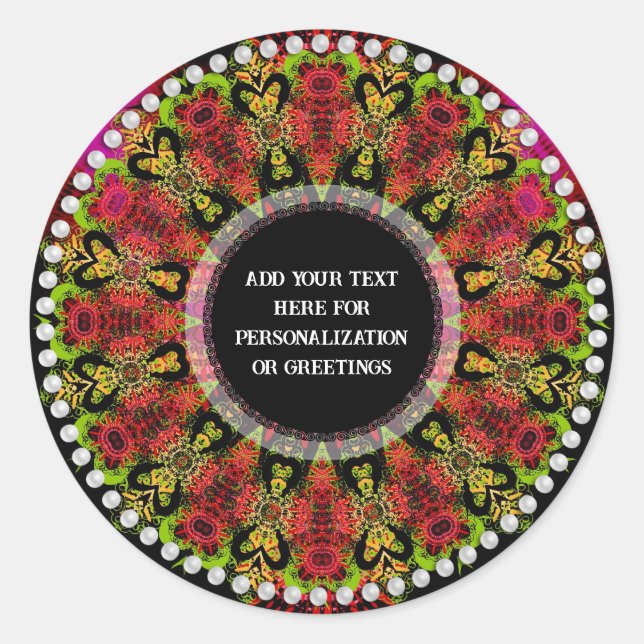 Mayan Hearts Psychedelic Geometric Mandala Runder Aufkleber (Vorderseite)