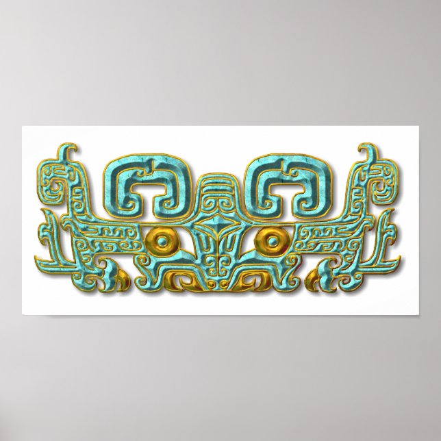Mayan Jaguar-Türkis und Gold Poster (Vorne)