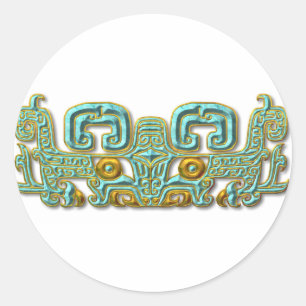 Mayan Jaguar-Türkis und Gold Runder Aufkleber