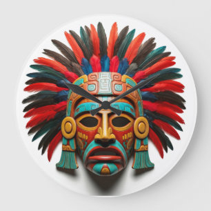 Mayan Mask Mexico Reisen Große Wanduhr