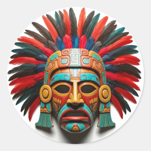 Mayan Mask Mexico Reisen Runder Aufkleber (Vorderseite)