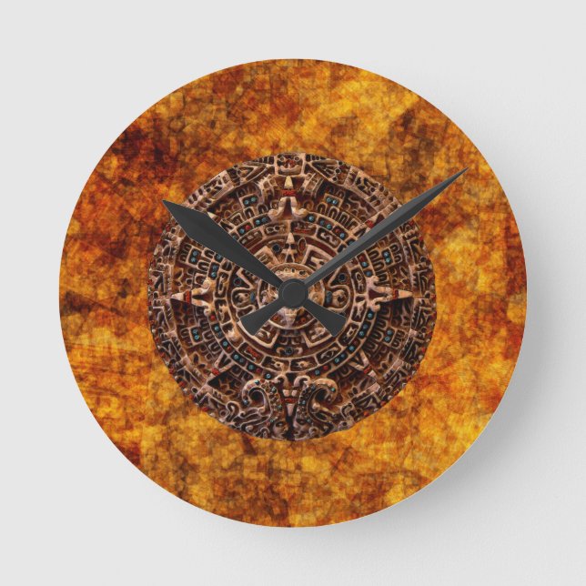 Mayan Sun Calendar Aztec Mexican History Clock Runde Wanduhr (Vorderseite)