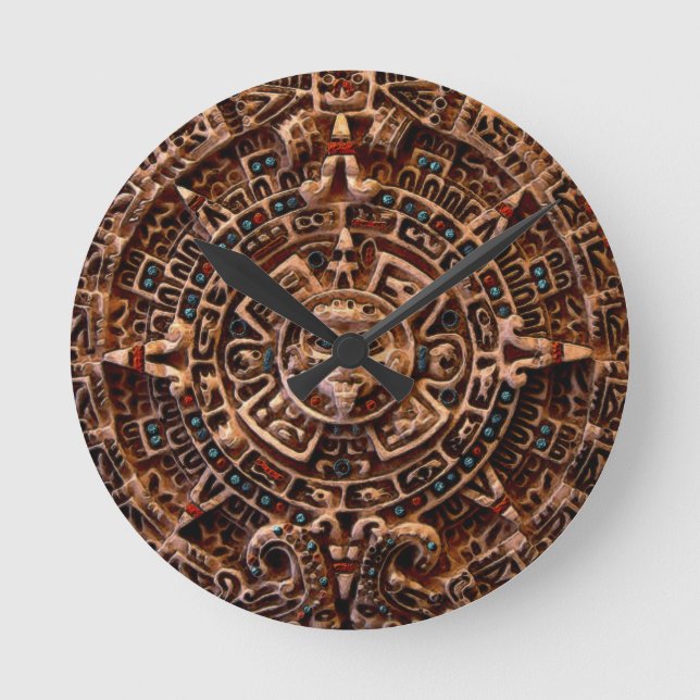 Mayan Sun Calendar Aztec Mexican History Clock Runde Wanduhr (Vorderseite)