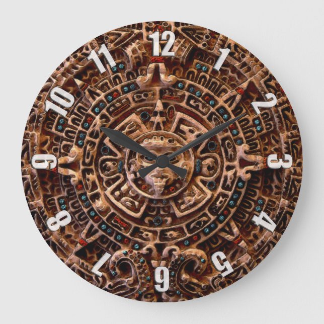 Mayan Sun Calendar Aztec Mexico History Clock Große Wanduhr (Vorderseite)