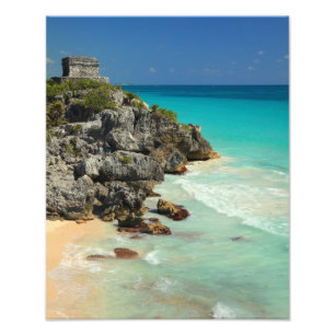 Mayatempel und karibisches Meer Fotodruck