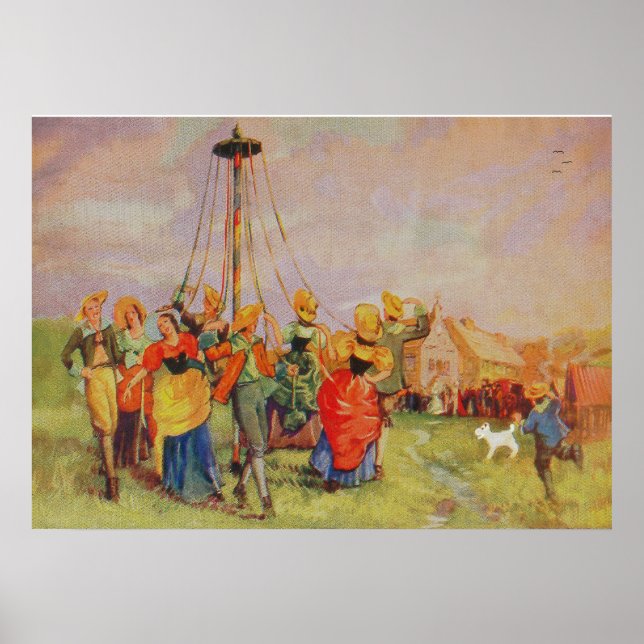 Mayday-Dancing rund um die Maypole. Poster (Vorne)