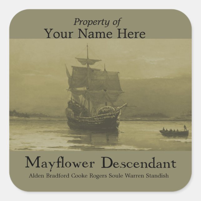 Mayflower-Buchzeichen Quadratischer Aufkleber (Vorderseite)
