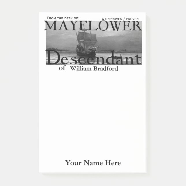 Mayflower Nachkomme, nachgewiesen/unbewiesen Post-it Klebezettel (Vorderseite)