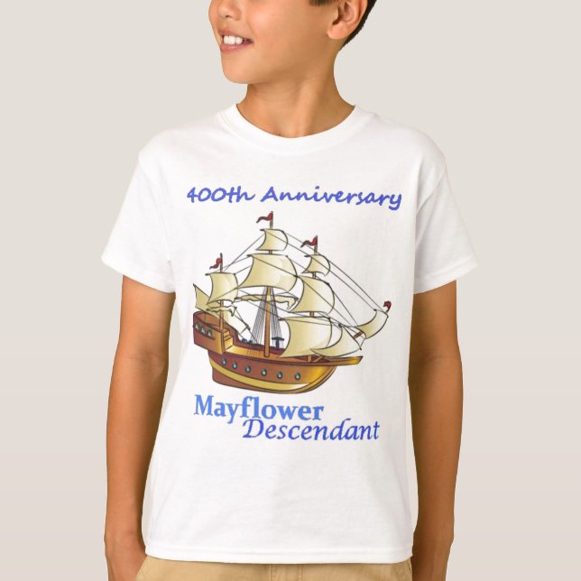 Mayflower Nachkomme-Segelschiff-Jahrestag T-Shirt (Vorderseite)