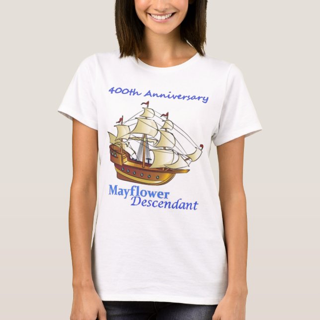 Mayflower Nachkomme-Segelschiff-Jahrestag T-Shirt (Vorderseite)