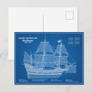 Mayflower - Schiffs-Blueprint-Pläne ABD Postkarte