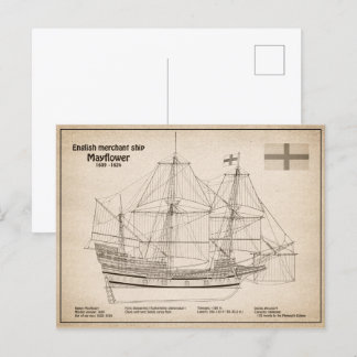 Mayflower - SchiffskBlueprint-Pläne SD Postkarte
