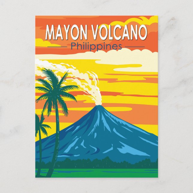 Mayon Volcanes Philippinen Reisen Kunst Vintag Postkarte (Vorderseite)