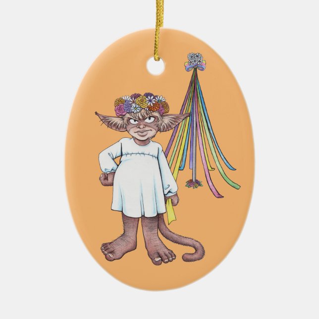 Maypole Monkey Gnome Keramik Ornament (Vorne)