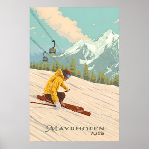 Mayrhofen Österreich Skigebiet Reiseplakat Poster