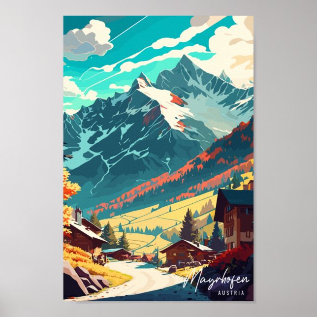 Mayrhofen Österreich Vintage Illustration Poster (Vorne)