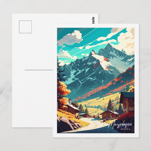 Mayrhofen Österreich Vintage Illustration Postkarte (Vorne/Hinten)