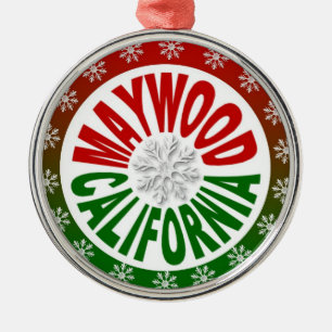 Maywood California Rot-grüne Schneeflocke Silbernes Ornament