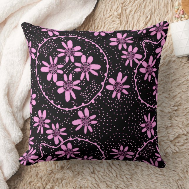 Maz Floral Bubbles Polka Dot Black Pink Kissen (Decke)