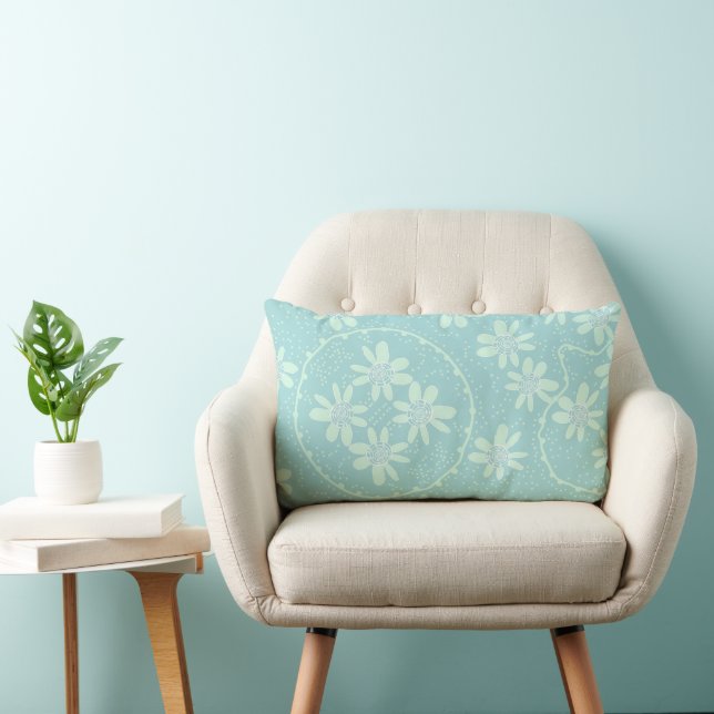 Maz Floral Bubbles Polka Dot Duck Egg Blue Mint Lendenkissen (Stuhl )