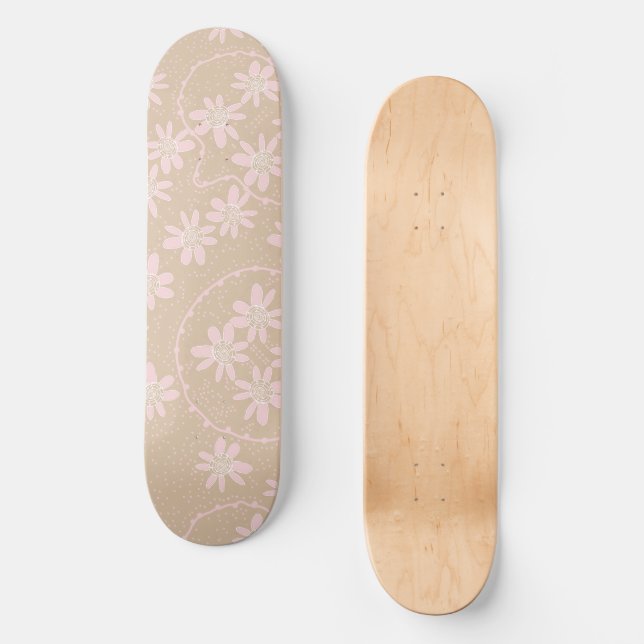 Maz Floral Bubbles Polka Dot - Light Brown Pink Skateboard (Vorderseite)