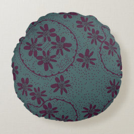 Maz Floral Bubbles Polka Dusty Seaweed Eggplant Rundes Kissen