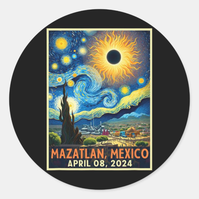 Mazatlan Mexico Total Solar Eclipse 2024 Starry Ni Runder Aufkleber (Vorderseite)