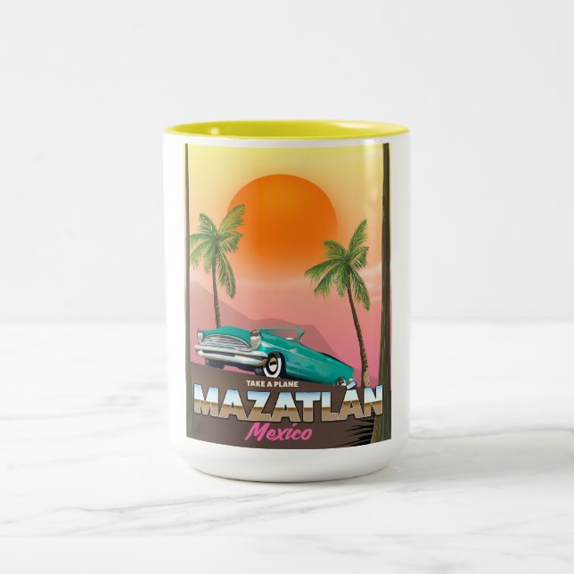 Mazatlán Mexiko Reiseplakat Zweifarbige Tasse (Mittel)