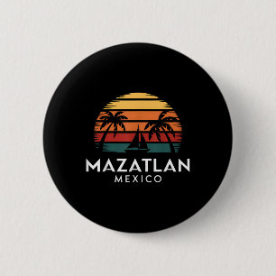 Mazatlan Mexiko Retro-Sonnenuntergang-Segelboot-Ur Button