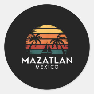 Mazatlan Mexiko Retro-Sonnenuntergang-Segelboot-Ur Runder Aufkleber