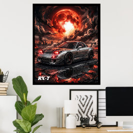 Mazda RX-7 unter einem karmesinroten Mond Poster