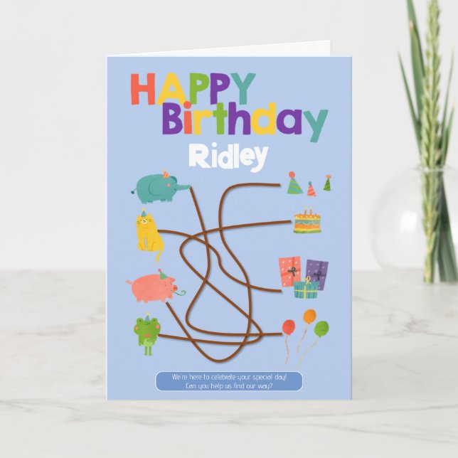 Maze Activité Carte d'anniversaire enfant - Animau (Devant)