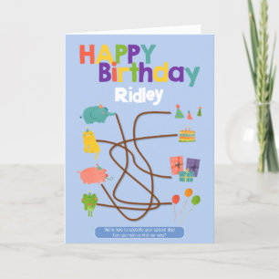 Maze Activité Carte d'anniversaire enfant - Animau